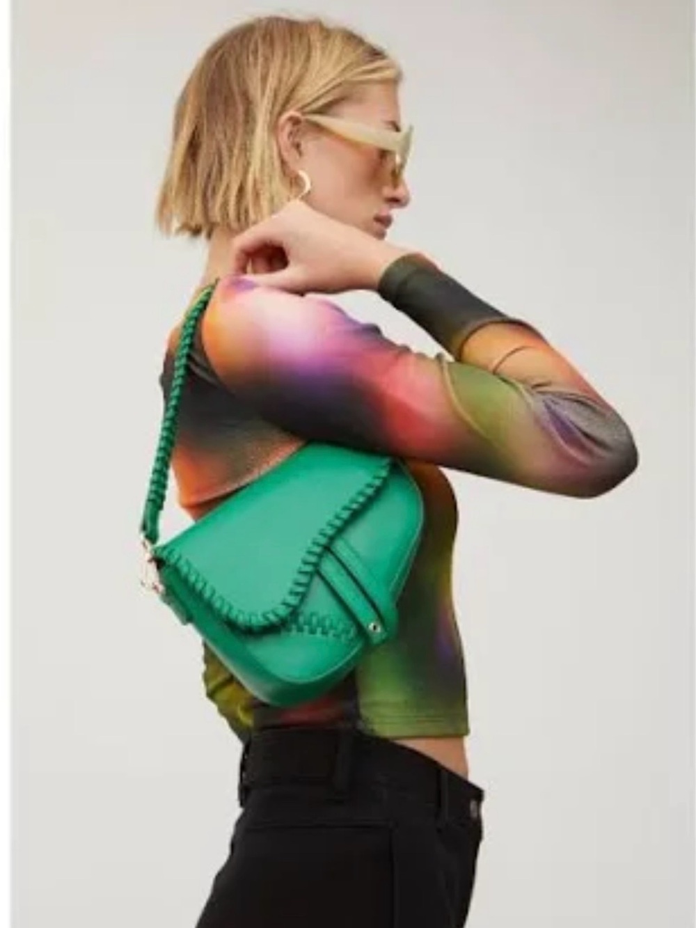 VICI Green Saddle Crossbody Bag with Whipstitch Detail